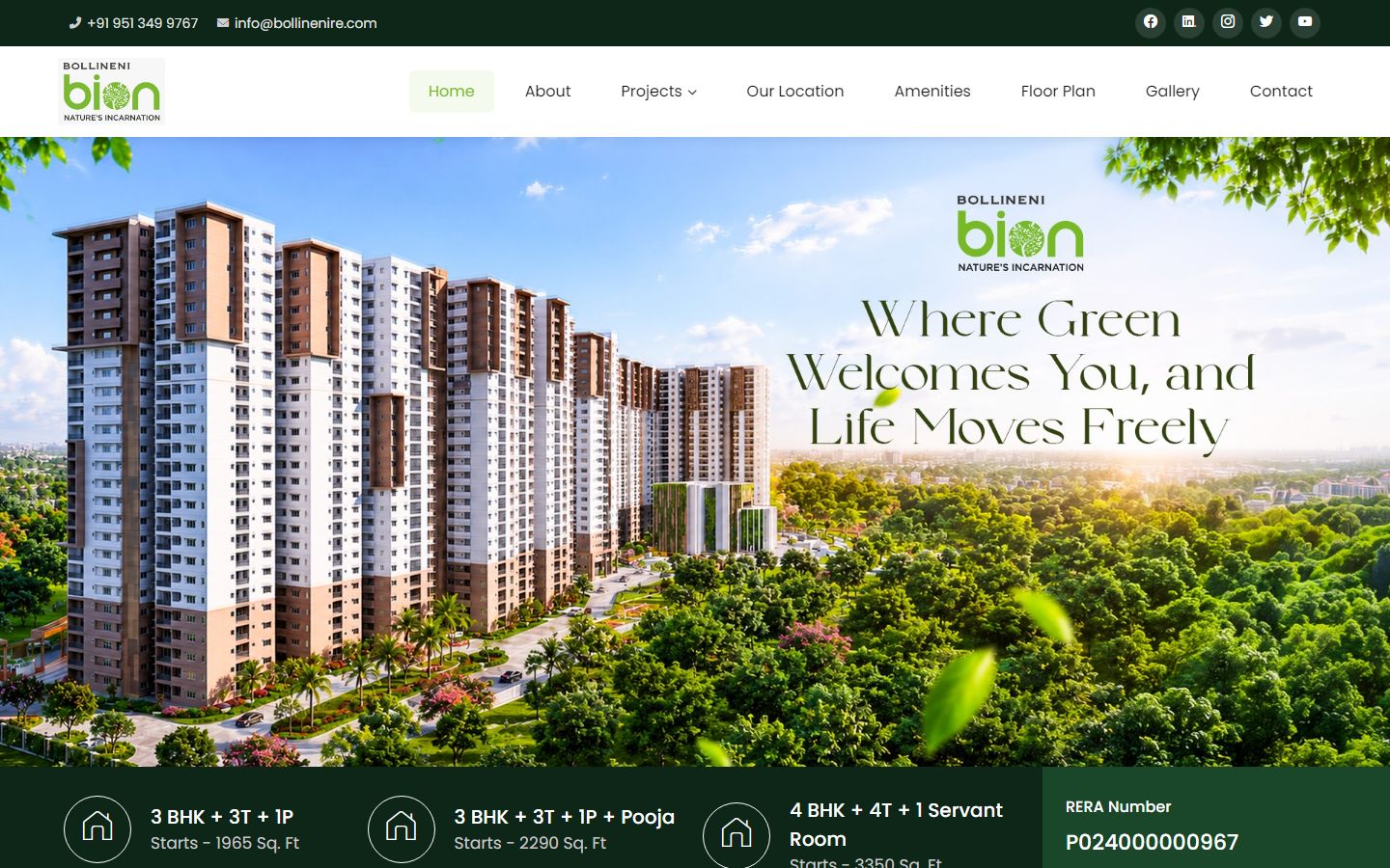 Bollineni Bion main website — desktop view