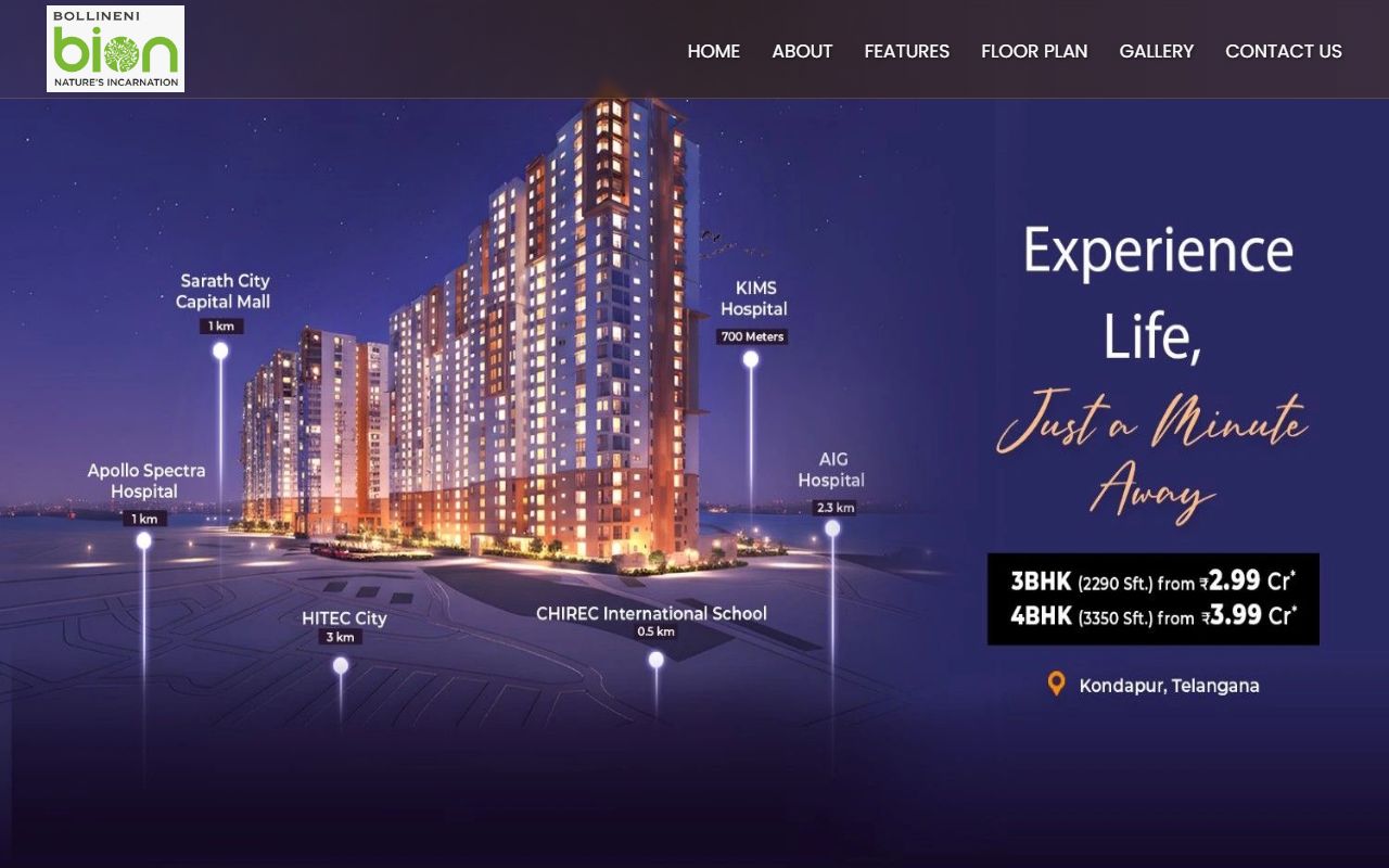Bollineni Bion Kondapur landing page — laptop view