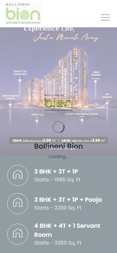 Bollineni Bion Kondapur landing page — iPhone view