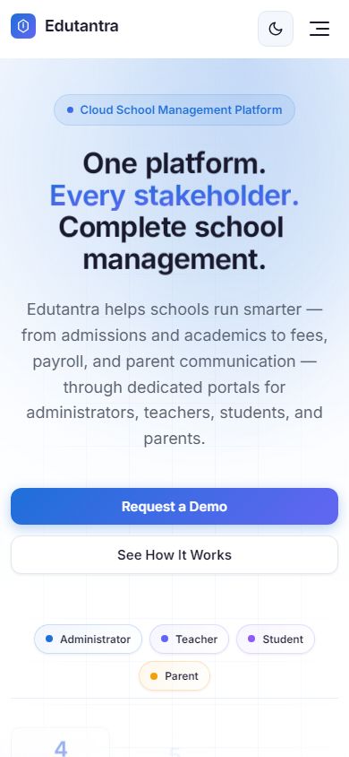 Edutantra school management website — iPhone view